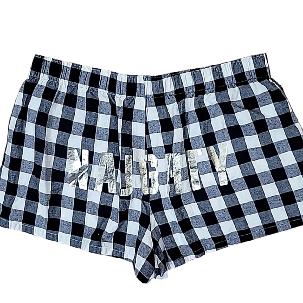 PINK Victoria's Secret Naughty Sleep Shorts Plaid Cotton Pull On Elastic Waist